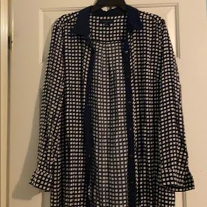Navy and white patterned dress
